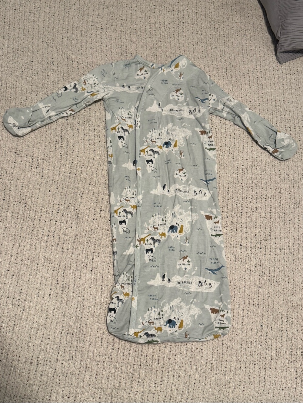 Magnetic Me Long Sleeve Pajama Gown in Light Sage with Animal Print